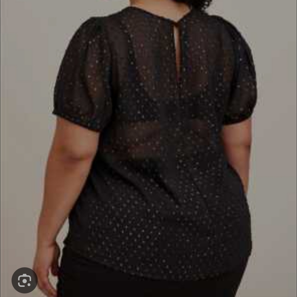 Torrid Witchy Flirty Abbey Rainbow Clip Dot Sheer Short Sleeve Blouse Top 0X - Picture 11 of 12